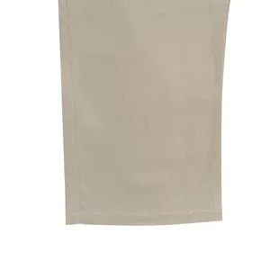 Close-up detail of khaki linen pants hem showing high-quality stitching and fabric texture