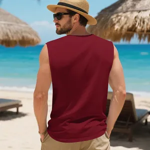Detailed back view of a burgundy men's quick-dry breathable muscle training tank top