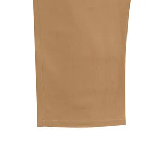 Close-up of the hem and breathable linen fabric texture on men's casual khaki beach pants