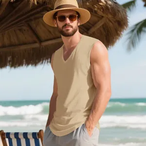 Lightweight men's V-neck sleeveless tank top for summer beach training and sports use