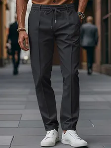 Pantalon de costume homme coupe ajustée gris anthracite avec cordon de serrage