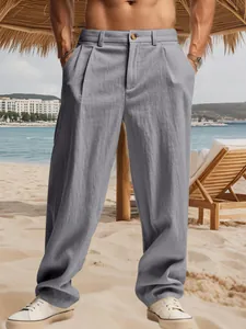 Pantaloni casual in lino larghi da uomo con gamba dritta traspirante da lavoro