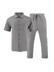 Conjunto de 2 piezas para hombre: camisa gris de manga corta y pantalón largo