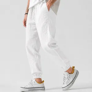 Men's Casual Linen Blend Joggers Breathable Cotton Linen Loose Fit Comfortable Drawstring Elastic Waist Pants For Sports Outdoor