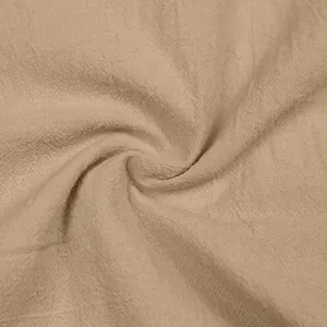 Close-up of breathable beige linen fabric texture for men's casual shirt