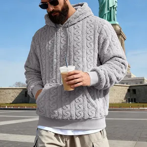 Détail d'un sweat à capuche gris pour homme en polaire teddy dans un cadre extérieur