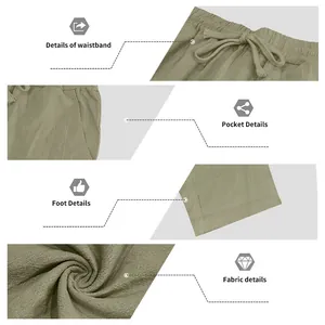 Detalles de pantalones de lino para hombre con cintura, bolsillos y textura