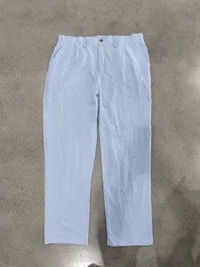 Pantaloni business casual da uomo in misto lino azzurro a gamba dritta
