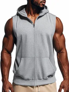 Atmungsaktiver Herren Fitness-Hoodie ärmellos mit Reißverschluss für Training in Grau