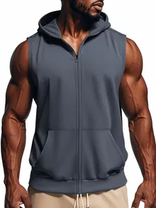 Ärmelloser Fitness-Hoodie für Herren mit Reißverschluss aus grauem Funktionsstoff