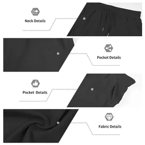 Details der schwarzen Herren-Freizeitshorts mit Kordelzug, Taschen und Stoffstruktur.