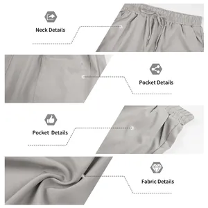 Detailansicht der grauen Herren-Freizeitshorts mit Kordelzug, Taschen und Stoffstruktur