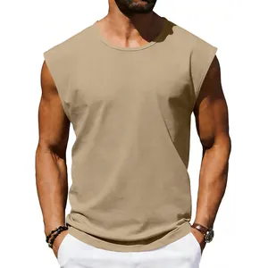 Close-up of khaki loose sleeveless tank top showing fabric texture