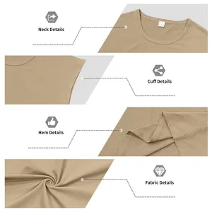 Detail view of men's sleeveless khaki tank top showing neckline and hem stitching.