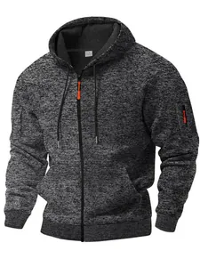 Felpa pesante con cappuccio e zip in pile cationico da uomo in grigio melange scuro