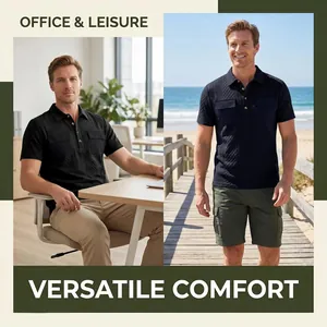 Men's jacquard polo shirt with chest pockets for office work and casual leisure activities
