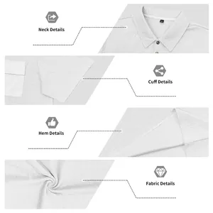 Macro view showing collar, cuff, and jacquard fabric texture of white men's polo shirt