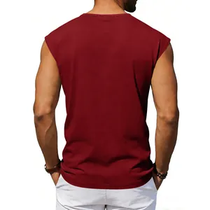 Back view of a men's loose fit sleeveless tank top in deep red casual breathable fabric