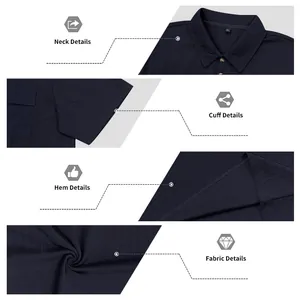Detail view of navy blue men's jacquard polo shirt including collar and fabric texture.