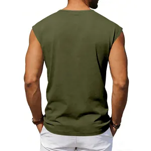 Back view of men's olive green sleeveless tank top with crew neck for casual wear