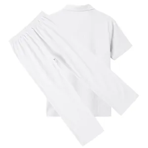 Herren Sommer-Set aus Leinen und Baumwolle mit Poloshirt und langer Hose in Weiß