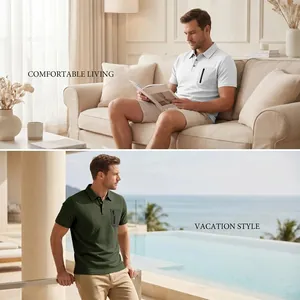 Herren-Polohemd mit Jacquard-Muster und Reißverschlusstasche in Lifestyle-Szenen