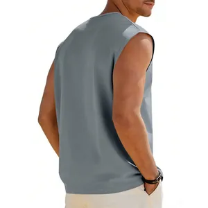 Back view of a grey loose men's sleeveless vest for casual sports and outdoor activities