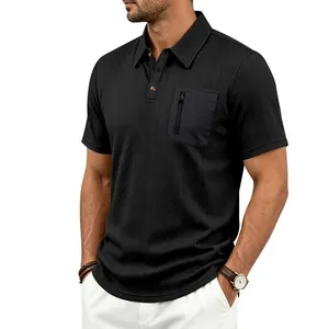 Schwarzes Jacquard-Poloshirt für Herren mit taktischer Reißverschlusstasche
