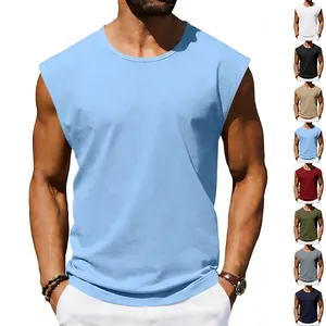 Men's Sleeveless Tank Top Summer Round Neck Loose Fit Sporty Solid Color Polyester Casual Muscle Tee Top