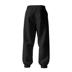Rear view of men's casual black linen joggers with elastic waist and cuffed ankles