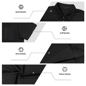 Details von Kragen, Ärmel, Saum und Strukturstoff des schwarzen Polohemdes