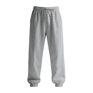 Men's grey lightweight linen casual joggers with drawstring waistband and elastic cuffs