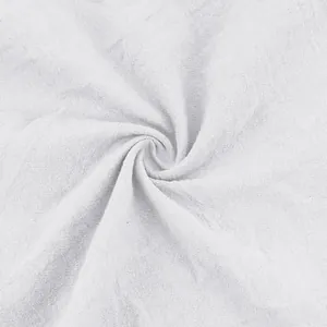 Close-up of breathable white cotton linen fabric texture for men's summer pants.