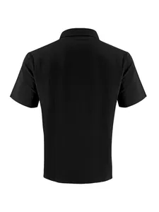 Vista trasera de camisa de lino negro para hombre de manga corta, corte limpio y transpirable