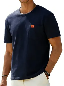 Casual navy blue short sleeve T-shirt for men with a functional chest pocket and logo