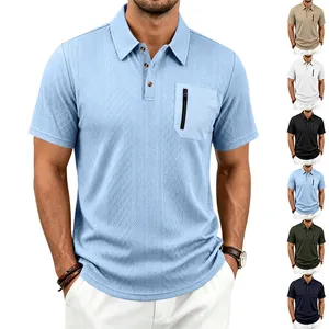 Herren Jacquard Polo Shirt Kurzarm Taktische Reißverschlusstasche Atmungsaktives Polyester Top Für Outdoor Casual Wear Einfarbig Mode Tee