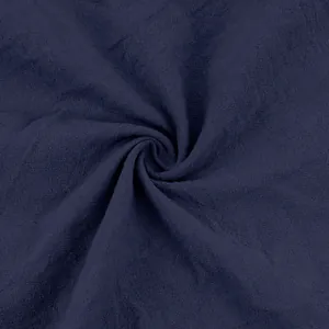 Detailed macro view of dark navy breathable cotton linen fabric texture for men's pants