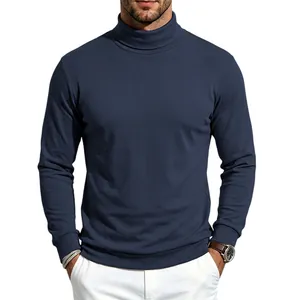 Vista detallada de la camiseta térmica de manga larga con cuello alto azul marino hombre