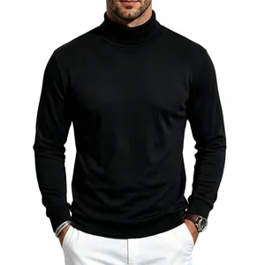 Sudadera negra de cuello alto ajustada para hombre otoño