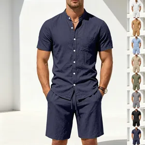 Herren Leinen Casual Set Hemd und Shorts in verschiedenen Farben bei Außenlicht