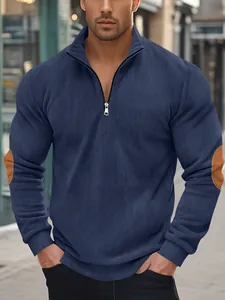 Herren-Sweatshirt aus Cord mit halbem Reißverschluss und stylischen Ellbogen-Patches