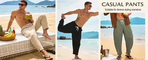 Pantalon décontracté d'été pour hommes à jambes larges dans un décor de vacances plage
