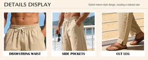 Vue détaillée du pantalon sarouel pour homme avec taille à cordon et ourlet fendu.