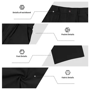 Detailed views of men's loose linen trousers featuring waistband, pockets, and fabric