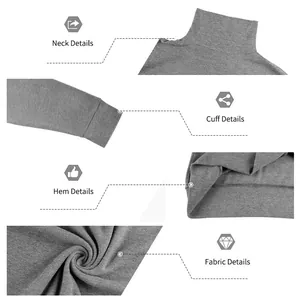 Detalles de sudadera gris de cuello alto para hombre: cuello, puños y textura de tela.