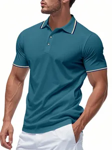 Polo de golf bleu sarcelle pour hommes à séchage rapide avec col et manches rayés