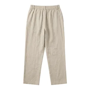 Premium men's casual straight-leg trousers in a breathable beige linen-blend fabric