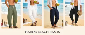 Pantalon de plage sarouel pour homme en quatre couleurs avec cordon de serrage et ourlet fendu