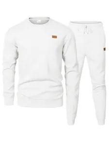 Men's white jacquard knit two-piece casual sports set with sweatshirt and joggers