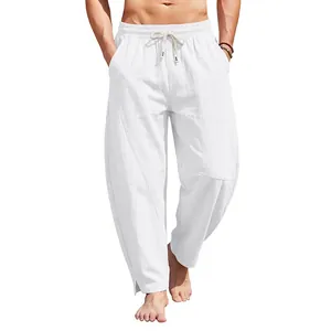Vue détaillée du pantalon hip-hop blanc pour homme avec taille à cordon et jambe large